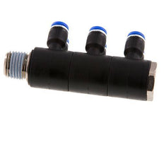 4mm x R1/4'' 6-way Manifold Messing/PA 66 Insteekfitting Buitendraad Draaibaar NBR
