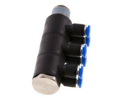 4mm x R1/4'' 6-way Manifold Messing/PA 66 Insteekfitting Buitendraad Draaibaar NBR