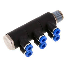 4mm x R1/4'' 6-way Manifold Messing/PA 66 Insteekfitting Buitendraad Draaibaar NBR