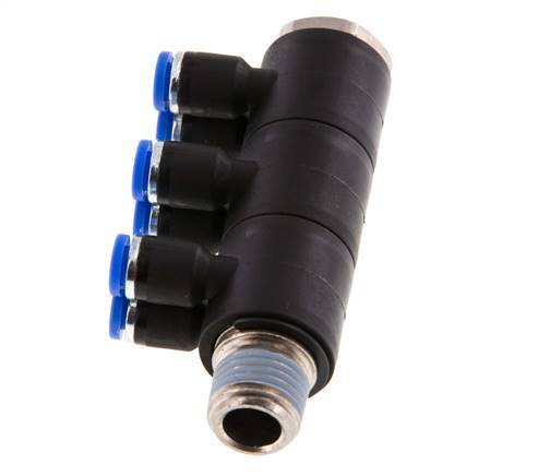 4mm x R1/4'' 6-way Manifold Messing/PA 66 Insteekfitting Buitendraad Draaibaar NBR