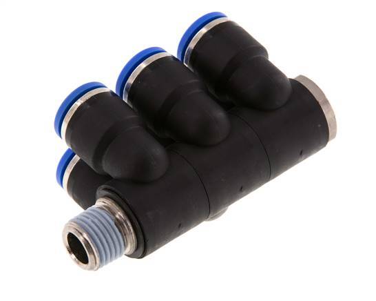 10mm x R1/4'' 6-way Manifold Messing/PA 66 Insteekfitting Buitendraad Draaibaar NBR