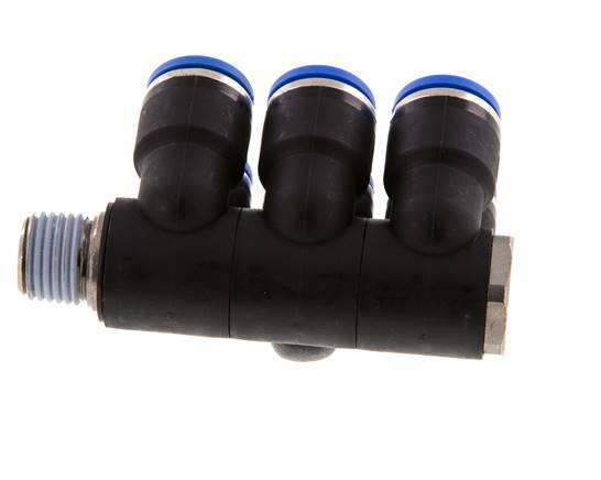 10mm x R1/4'' 6-way Manifold Messing/PA 66 Insteekfitting Buitendraad Draaibaar NBR