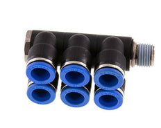 10mm x R1/4'' 6-way Manifold Messing/PA 66 Insteekfitting Buitendraad Draaibaar NBR