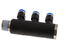 6mm x R3/8'' 6-way Manifold Messing/PA 66 Insteekfitting Buitendraad Draaibaar NBR