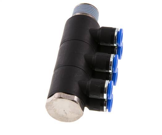 6mm x R3/8'' 6-way Manifold Messing/PA 66 Insteekfitting Buitendraad Draaibaar NBR