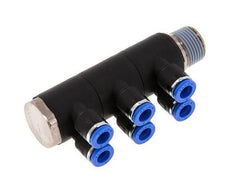 6mm x R3/8'' 6-way Manifold Messing/PA 66 Insteekfitting Buitendraad Draaibaar NBR