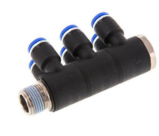 8mm x R3/8'' 6-way Manifold Messing/PA 66 Insteekfitting Buitendraad Draaibaar NBR