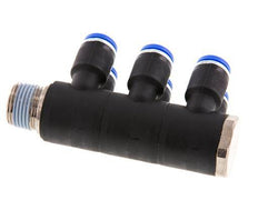 8mm x R3/8'' 6-way Manifold Messing/PA 66 Insteekfitting Buitendraad Draaibaar NBR