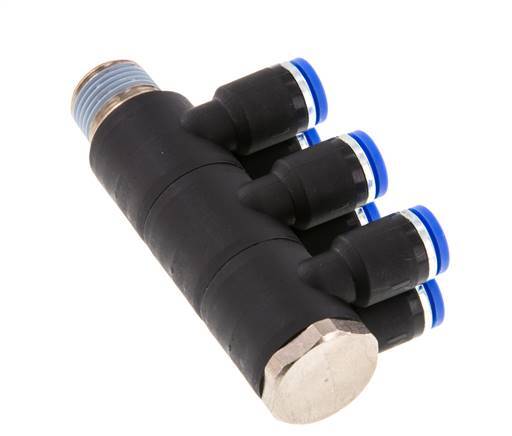 8mm x R3/8'' 6-way Manifold Messing/PA 66 Insteekfitting Buitendraad Draaibaar NBR