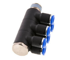 8mm x R3/8'' 6-way Manifold Messing/PA 66 Insteekfitting Buitendraad Draaibaar NBR