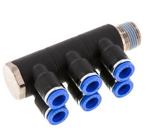 8mm x R3/8'' 6-way Manifold Messing/PA 66 Insteekfitting Buitendraad Draaibaar NBR
