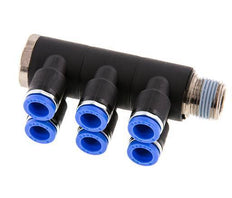 8mm x R3/8'' 6-way Manifold Messing/PA 66 Insteekfitting Buitendraad Draaibaar NBR