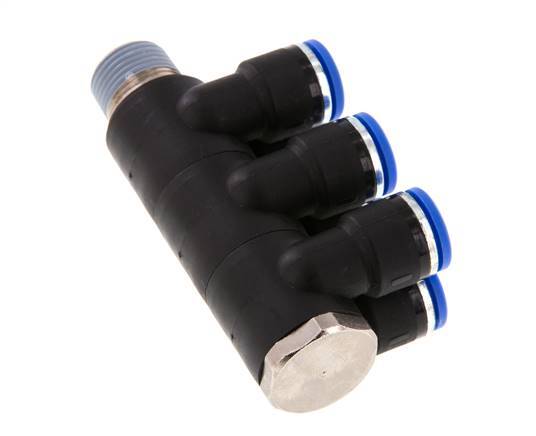 10mm x R3/8'' 6-way Manifold Messing/PA 66 Insteekfitting Buitendraad Draaibaar NBR