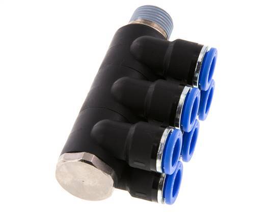 10mm x R3/8'' 6-way Manifold Messing/PA 66 Insteekfitting Buitendraad Draaibaar NBR