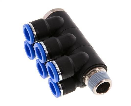 10mm x R3/8'' 6-way Manifold Messing/PA 66 Insteekfitting Buitendraad Draaibaar NBR