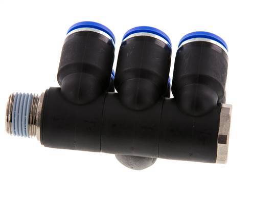 12mm x R3/8'' 6-way Manifold Messing/PA 66 Insteekfitting Buitendraad Draaibaar NBR