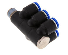 12mm x R3/8'' 6-way Manifold Messing/PA 66 Insteekfitting Buitendraad Draaibaar NBR