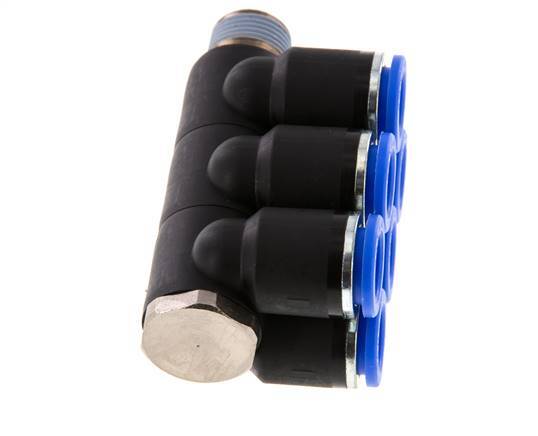 12mm x R3/8'' 6-way Manifold Messing/PA 66 Insteekfitting Buitendraad Draaibaar NBR