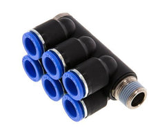 12mm x R3/8'' 6-way Manifold Messing/PA 66 Insteekfitting Buitendraad Draaibaar NBR