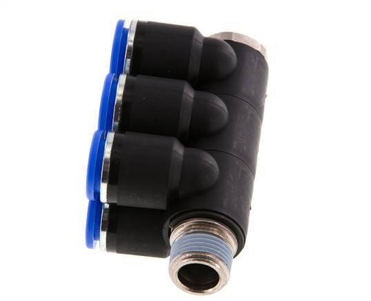 12mm x R3/8'' 6-way Manifold Messing/PA 66 Insteekfitting Buitendraad Draaibaar NBR