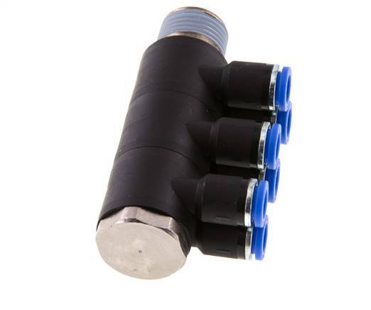 8mm x R1/2'' 6-way Manifold Messing/PA 66 Insteekfitting Buitendraad Draaibaar NBR
