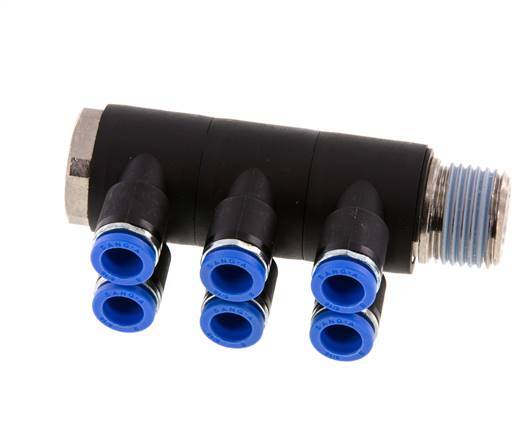 8mm x R1/2'' 6-way Manifold Messing/PA 66 Insteekfitting Buitendraad Draaibaar NBR