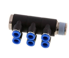 8mm x R1/2'' 6-way Manifold Messing/PA 66 Insteekfitting Buitendraad Draaibaar NBR