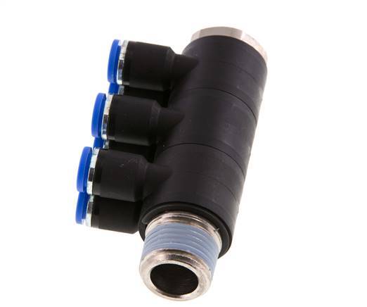 8mm x R1/2'' 6-way Manifold Messing/PA 66 Insteekfitting Buitendraad Draaibaar NBR