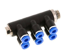 4mm x G1/8'' 6-way Manifold Messing/PA 66 Insteekfitting Buitendraad Draaibaar NBR