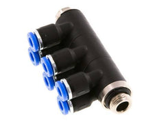 4mm x G1/8'' 6-way Manifold Messing/PA 66 Insteekfitting Buitendraad Draaibaar NBR