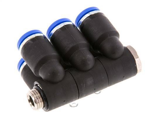 8mm x G1/8'' 6-way Manifold Messing/PA 66 Insteekfitting Buitendraad Draaibaar NBR