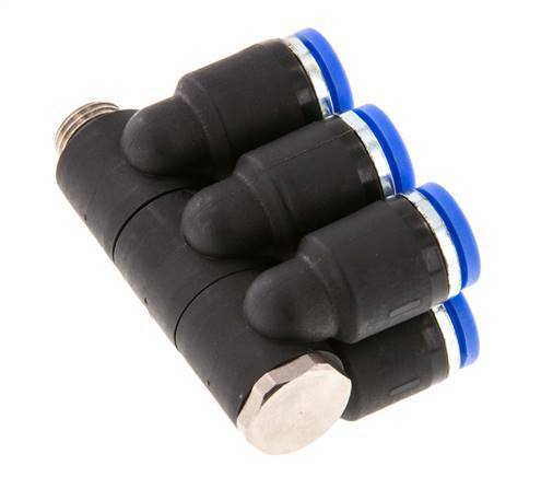 8mm x G1/8'' 6-way Manifold Messing/PA 66 Insteekfitting Buitendraad Draaibaar NBR