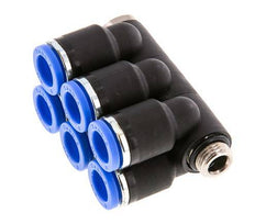 8mm x G1/8'' 6-way Manifold Messing/PA 66 Insteekfitting Buitendraad Draaibaar NBR