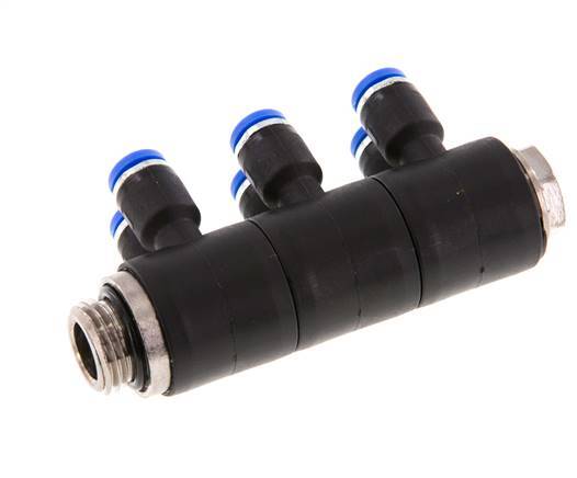 4mm x G1/4'' 6-way Manifold Messing/PA 66 Insteekfitting Buitendraad Draaibaar NBR