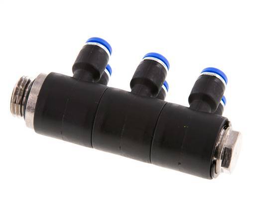 4mm x G1/4'' 6-way Manifold Messing/PA 66 Insteekfitting Buitendraad Draaibaar NBR