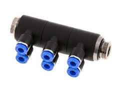 4mm x G1/4'' 6-way Manifold Messing/PA 66 Insteekfitting Buitendraad Draaibaar NBR