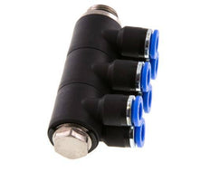 6mm x G1/4'' 6-way Manifold Messing/PA 66 Insteekfitting Buitendraad Draaibaar NBR