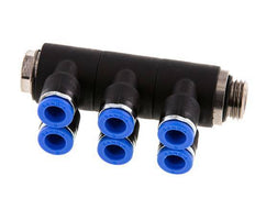 6mm x G1/4'' 6-way Manifold Messing/PA 66 Insteekfitting Buitendraad Draaibaar NBR