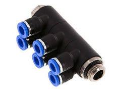 6mm x G1/4'' 6-way Manifold Messing/PA 66 Insteekfitting Buitendraad Draaibaar NBR
