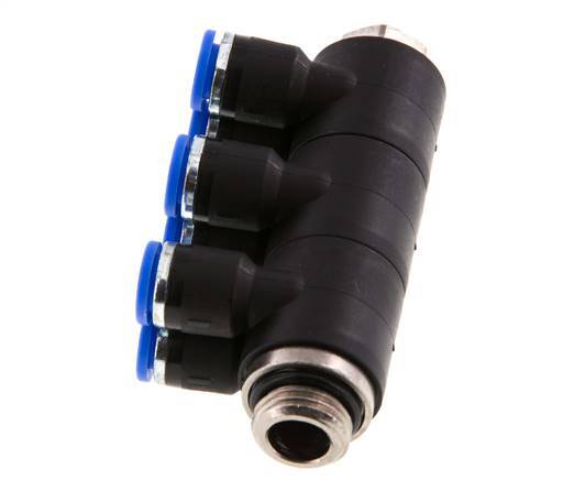 6mm x G1/4'' 6-way Manifold Messing/PA 66 Insteekfitting Buitendraad Draaibaar NBR