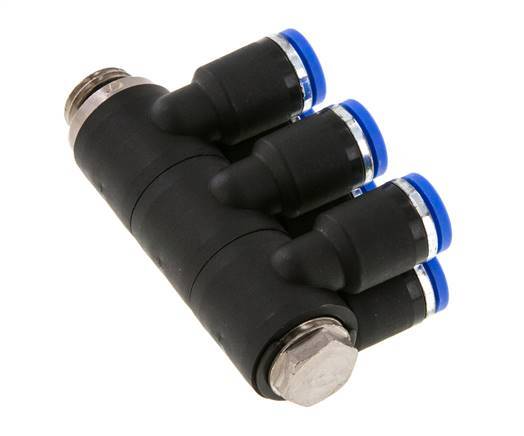 8mm x G1/4'' 6-way Manifold Messing/PA 66 Insteekfitting Buitendraad Draaibaar NBR