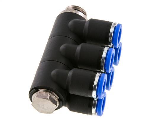 8mm x G1/4'' 6-way Manifold Messing/PA 66 Insteekfitting Buitendraad Draaibaar NBR