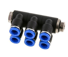 8mm x G1/4'' 6-way Manifold Messing/PA 66 Insteekfitting Buitendraad Draaibaar NBR