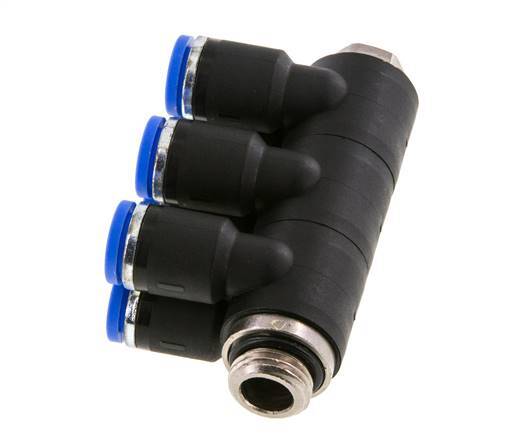 8mm x G1/4'' 6-way Manifold Messing/PA 66 Insteekfitting Buitendraad Draaibaar NBR