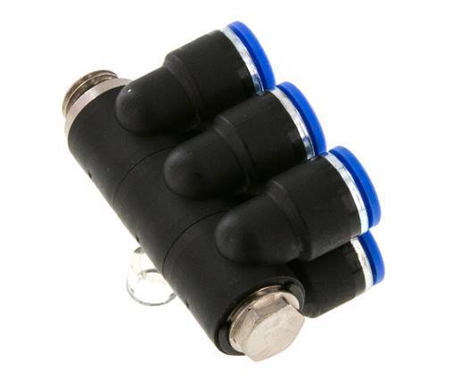 10mm x G1/4'' 6-way Manifold Messing/PA 66 Insteekfitting Buitendraad Draaibaar NBR