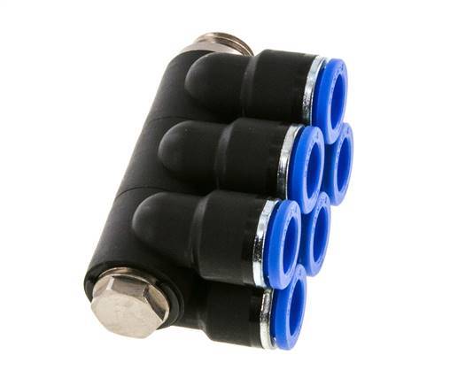 10mm x G1/4'' 6-way Manifold Messing/PA 66 Insteekfitting Buitendraad Draaibaar NBR