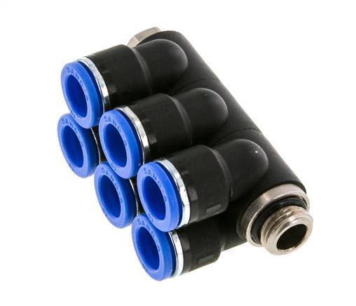 10mm x G1/4'' 6-way Manifold Messing/PA 66 Insteekfitting Buitendraad Draaibaar NBR