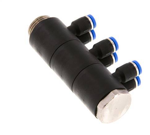 4mm x G3/8'' 6-way Manifold Messing/PA 66 Insteekfitting Buitendraad Draaibaar NBR