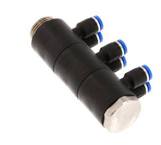 4mm x G3/8'' 6-way Manifold Messing/PA 66 Insteekfitting Buitendraad Draaibaar NBR