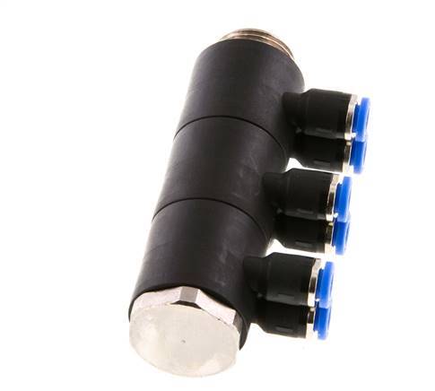 4mm x G3/8'' 6-way Manifold Messing/PA 66 Insteekfitting Buitendraad Draaibaar NBR